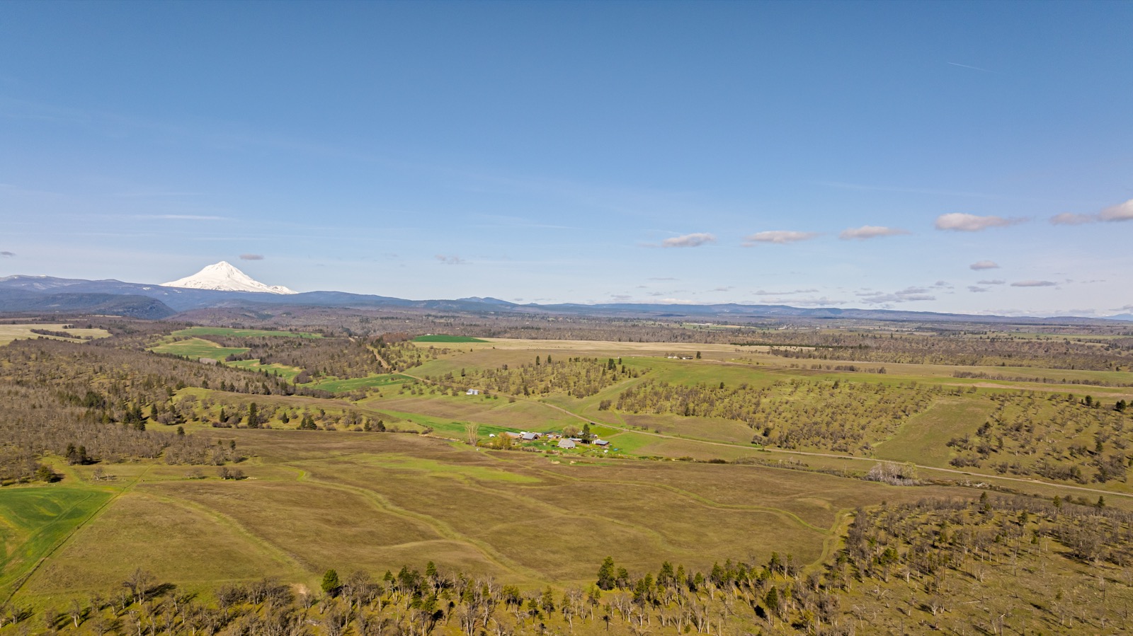 Aerial view of Carbon Farm with Mt. Hood